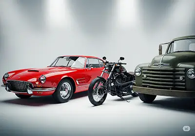 Carros, motos e caminhão